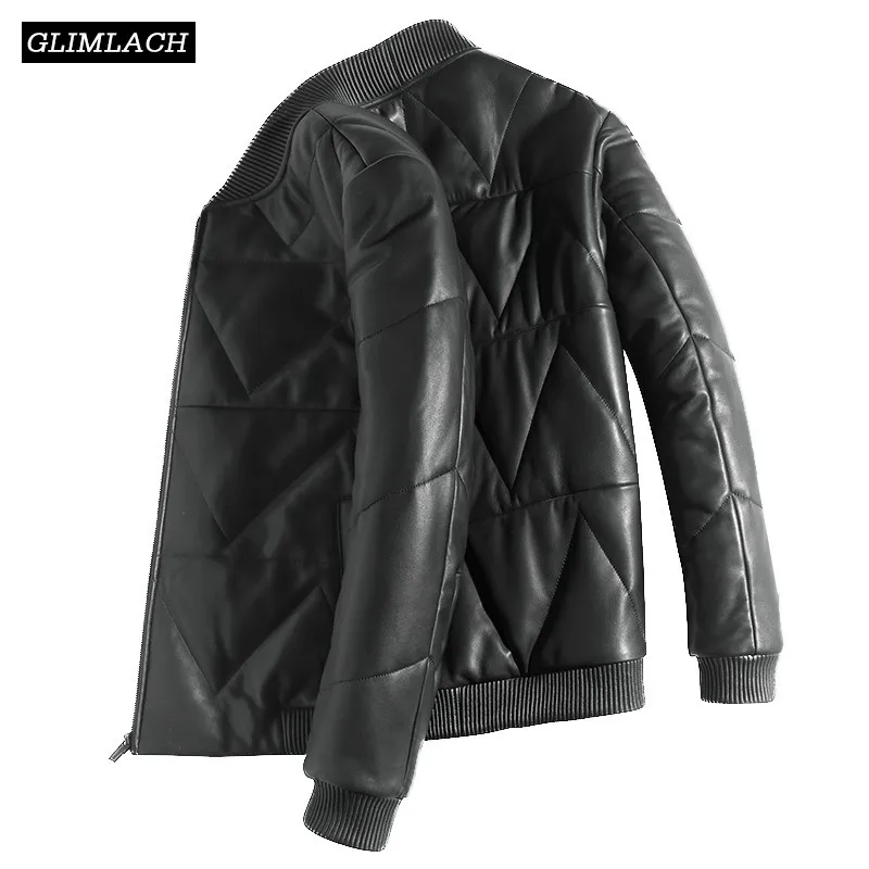 

Luxury Sheepskin Down Jackets Man Warm Genuine Leather Bomber Jacket Mens Long Sleeve Winter Real Leather Stand Aviation Coats