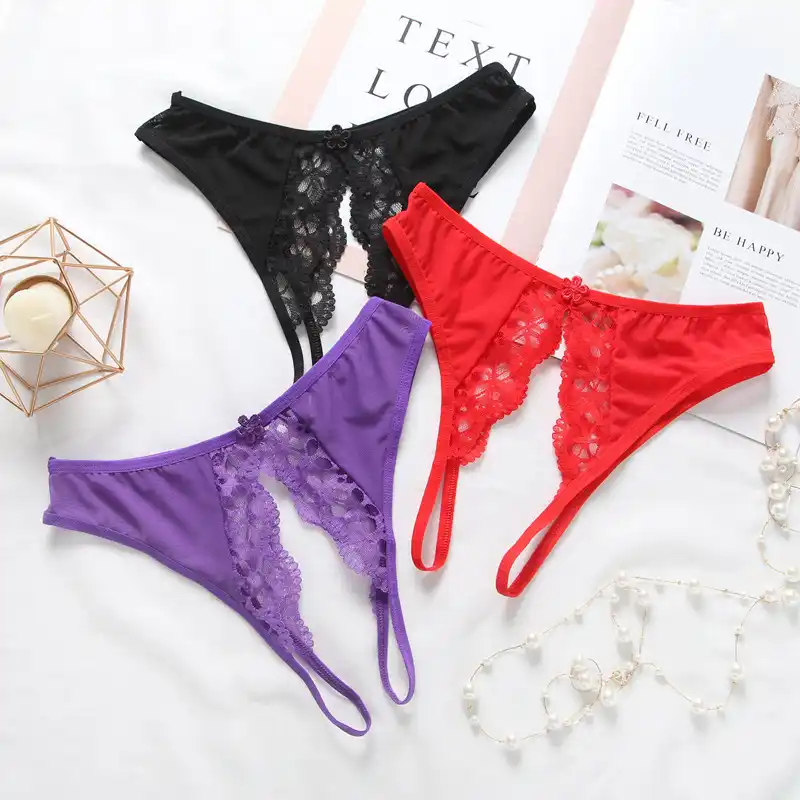 Open Crotch Panties Porn - Women's Sexy Lingerie hot erotic open crotch Panties Porn Lace transparent  underwear crotchless sex wear cheeky briefs for woman