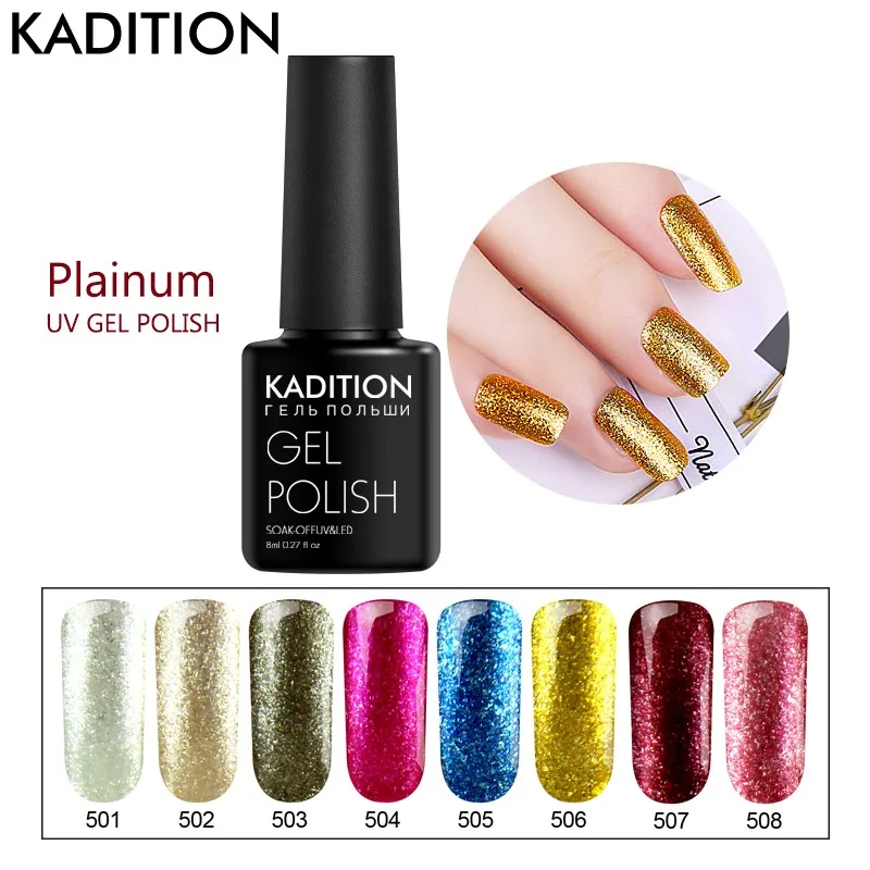 

KADITION Platinum Glitter Base Top Coat 12 Color UV Long Lasting Gel Nail Polish UV LED Gel Nails Soak Off Gel Varnish Nail Art