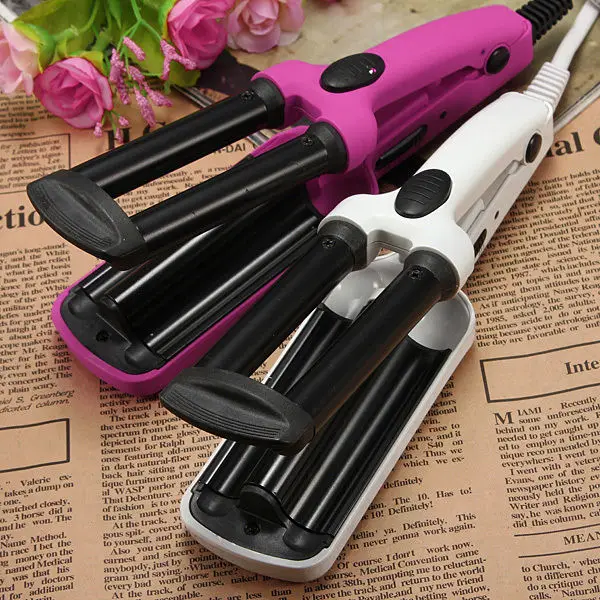 200V White Salon Professional Hair Curler Waver Ceramic 3 Barrel Clamp