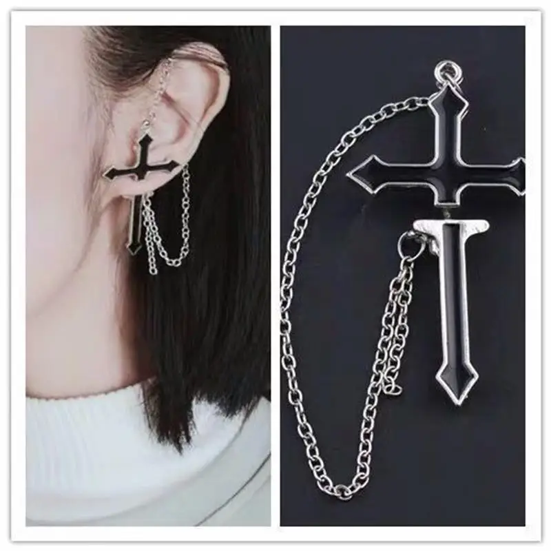 Free Fan 1 PC European Vintage Long Chain Zipper Cross Earrings For Women Men Gothic Drop Earrings Jewelry Gift Brincos