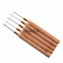 120 шт. Деревянная ручка крючком крюк Threader иголка для связывания петли иглы наращивание волос Плетеный парик инструменты F3241