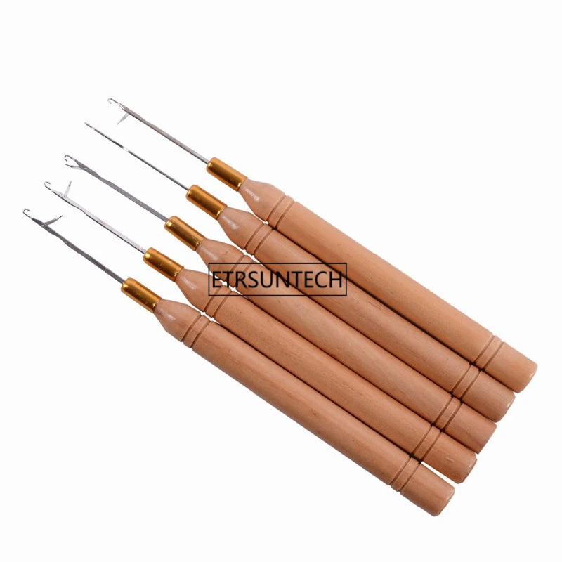 

120pcs Wooden Handle Crochet Hook Threader Pulling Needle For Linking Loop Needle Hair Extension Braiding Wig Tools F3241