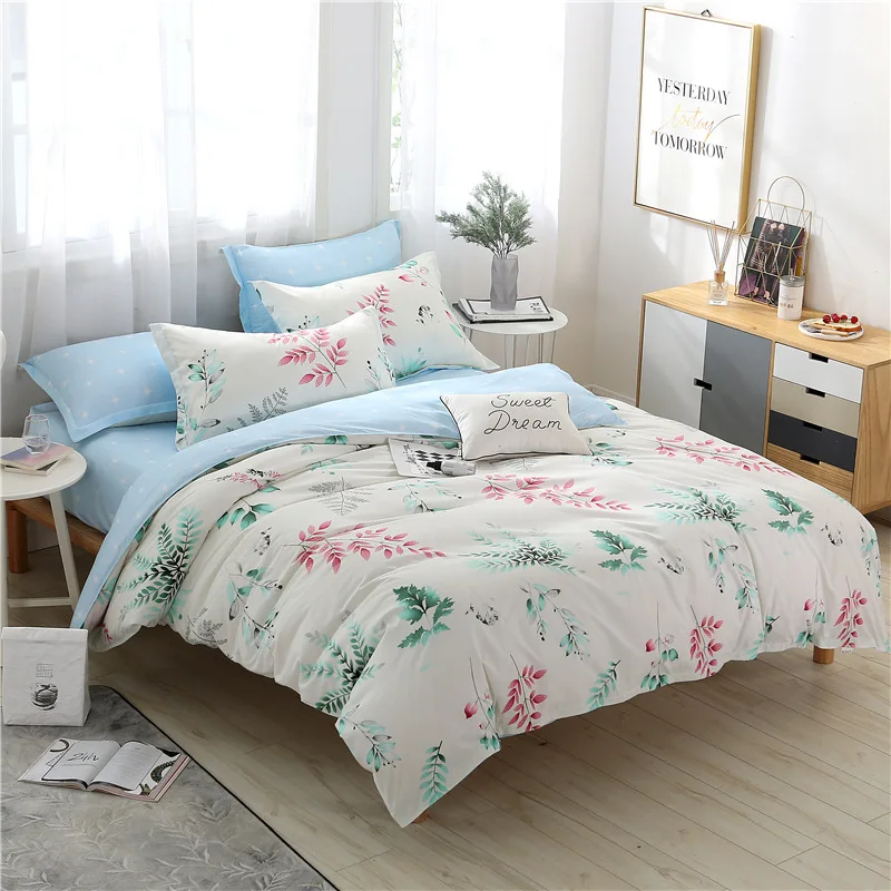3/4 pcs Bedding Set Tropic Leaves Pattern Quilt Comforter Duvet Cover Adult Child Soft Cotton Bed Linens Single Queen King Size | Дом и сад