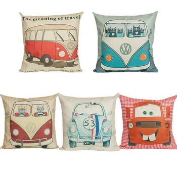 

Cute Transportation Cushion Cover Cotton Linen Decorative Pillowcase Chair Seat Square 45x45cm Pillow Cover Home Living Textile