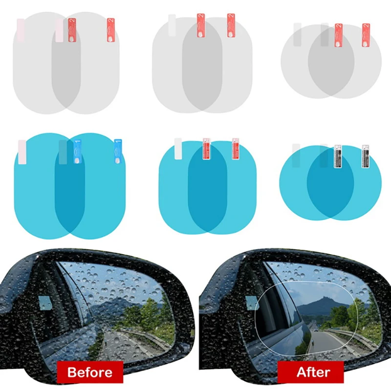 2Pcs of Car Blind Spot Mirror Blue Protective Membrane for Window Waterproof and Anti Fog Rear View Film