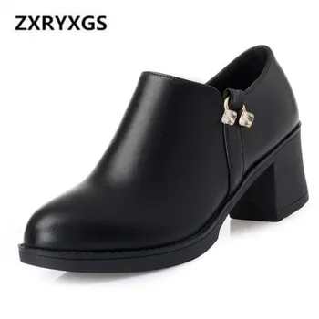 

Fashion Rhinestone Cow Leather Shoes Woman 2019 Spring New Breathable Comfort Women High Heel Shoes Non-slip Soft Casual Shoes