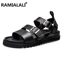 Кожаные летние пляжные сандалии для улицы; нескользящая мужская повседневная обувь; удобные сандалии с закрытым носком