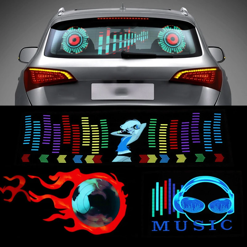 

90x25 50x30 Car Windshield LED Sound Activated Equalizer Neon EL Light Music Rhythm Flash Lamp Sticker Styling With Control Box