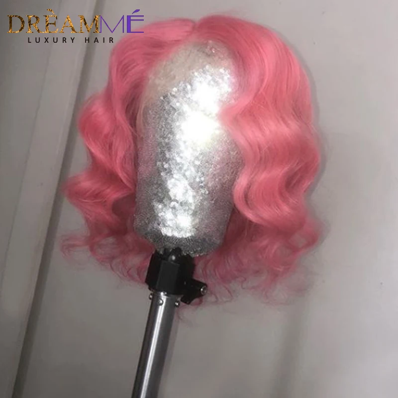 

Bob Lace Front Wigs Pre Plucked Short Human Hair Wigs Colored Pink Water Wave Bob Wig Glueless Transparent Lace Wigs For Women