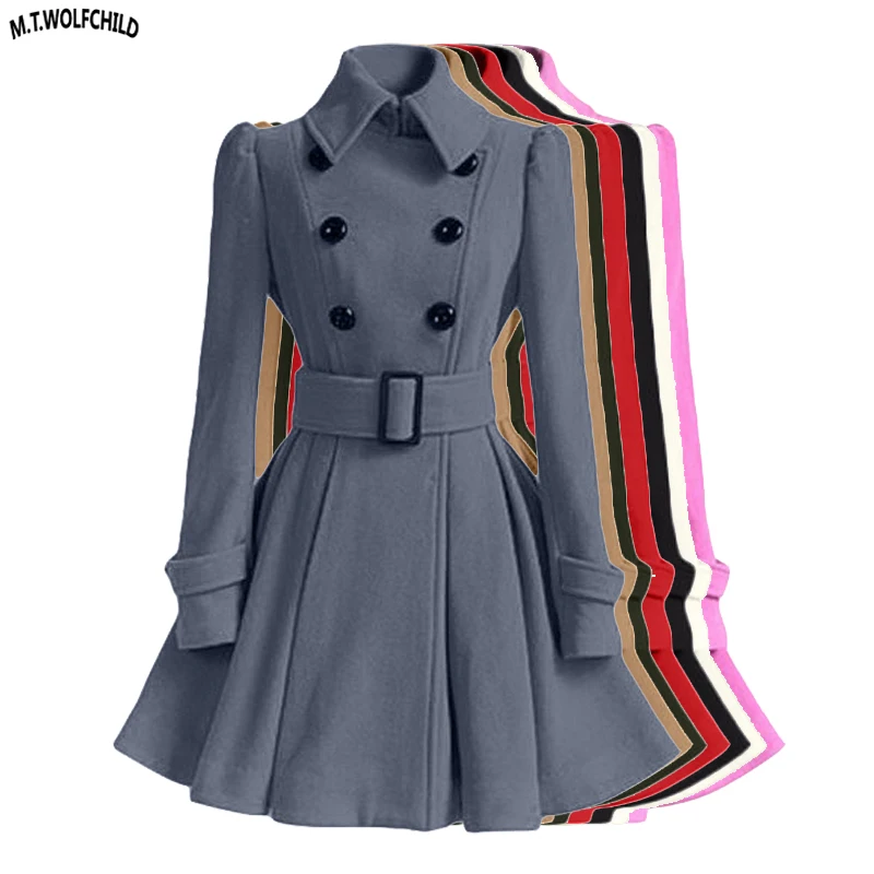 

Fashion 2018 Women Autumn Winter clothing Coats Long Slim Skirt Wool Coat With Belt Casual Double Breasted Outerwear women tops