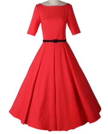 30-летние женские винтажные 50s рокабилли pinup лодочка с Коротким Рукавом Плиссированное Платье Красного размера плюс 4xl vestidos Элегантные платья - Цвет: red