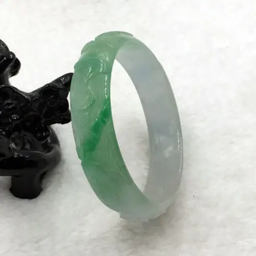 

free shipping 01853 Vintage Chinese Hand-carved Green Jadeite Jade Gems Bracelet Bangle