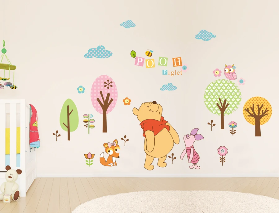 Winnie The Pooh Wall Stickers Kids Rooms Cartoon Animal And Forest