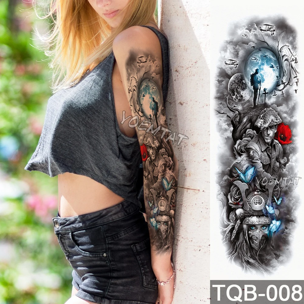 

New 1 Piece Temporary Tattoo Sticker Japanese samurai flower pattern Full Flower Tattoo with Arm Body Art Big Large Fake Tattoo