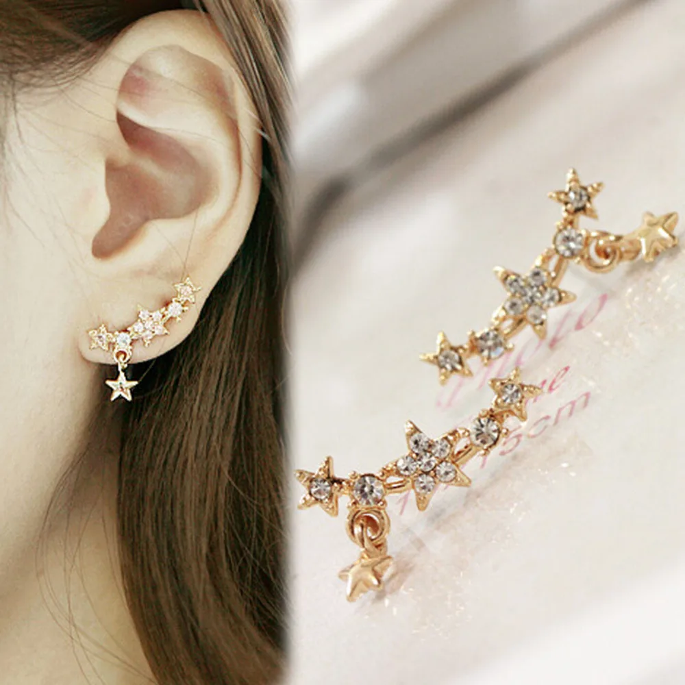 

Drop Shipping Fashin 2018 Jewelry Wholesale Rhinestone Hypoallergenic Needle Full Shiny Little Star Pendant Stud Earrings