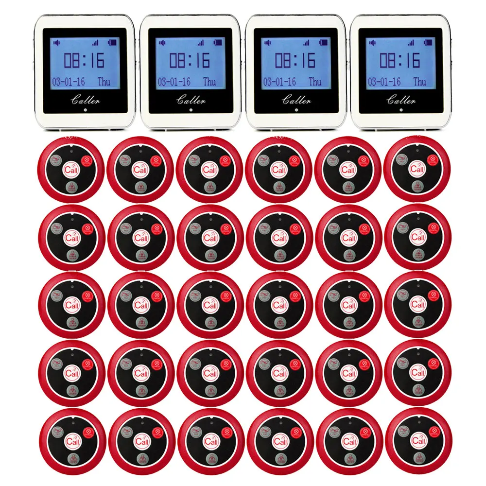 

Retekess 999CH Restaurant Pager Wireless Calling System 30pcs Call Transmitter Button T117 +4 Watch Receiver Buzzer 433MHz