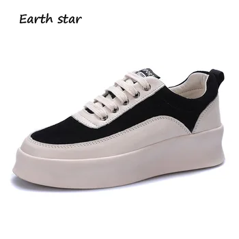

EARTH STAR 2018 New Casual Shoes Women Brand Platform Sneakers Lady Real Leather footware Female Breathable Flats Quality Soft