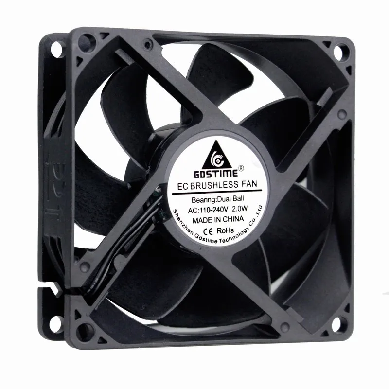 

5 Pieces Gdstime 80mm x 25mm AC 110V 120V 220V 240V Brushless Fan EC 80*80*25mm 8cm 2 Lines 2W Electric Axial Cooler 8025 Ball