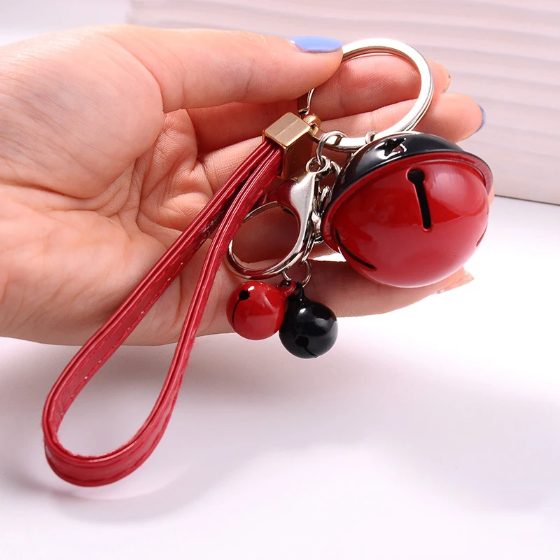 

Leather Rope Stitching Color Metal Bell Key Ring Men and Women Bag Pendant Anti-theft Bell Ornaments Accessories Car Keychain