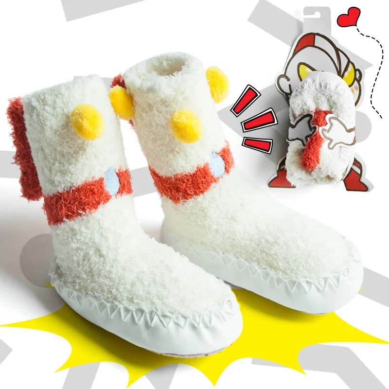 Детская домашняя обувь прогулочная обувь теплая Коралловая флисовая противоскользящая резиновая подошва - Цвет: Белый