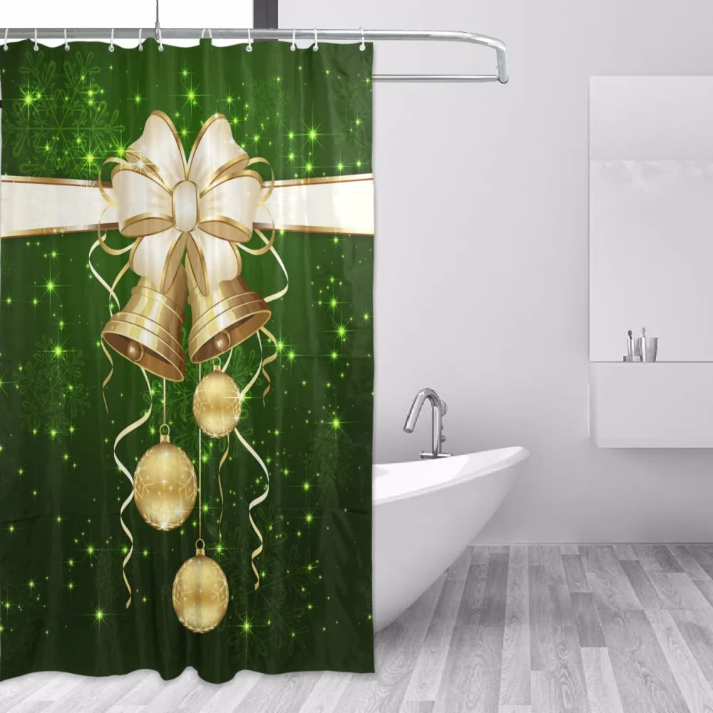 

2018 Waterproof Christmas Shower Bath Curtain Newest Christmas Bells Ball Christmas Shower Curtain for Bathroom Decoration