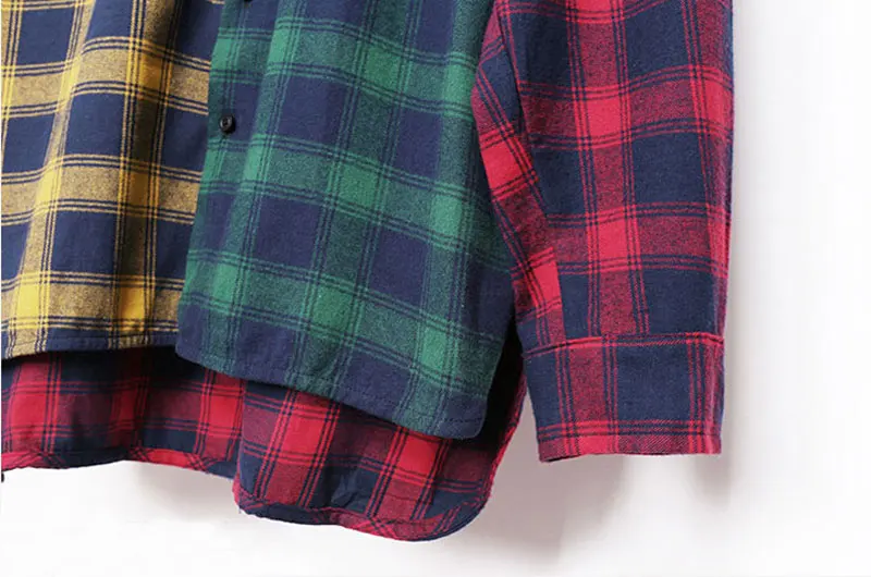 Color Block Patchwork Plaid Long Sleeve Shirts 5