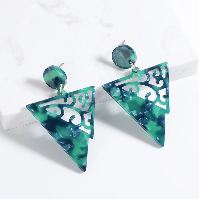 Retro Hollow Triangle Statement Acrylic Drop Earrings For Women