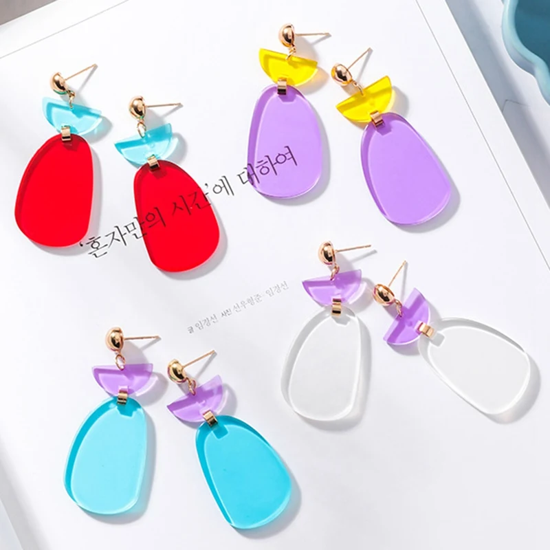 

New 1Pair Summer New Geometric Oval Irregular Round Circle Transparent Acrylic Earrings Acetic Acid Long Drop Earrings For Women
