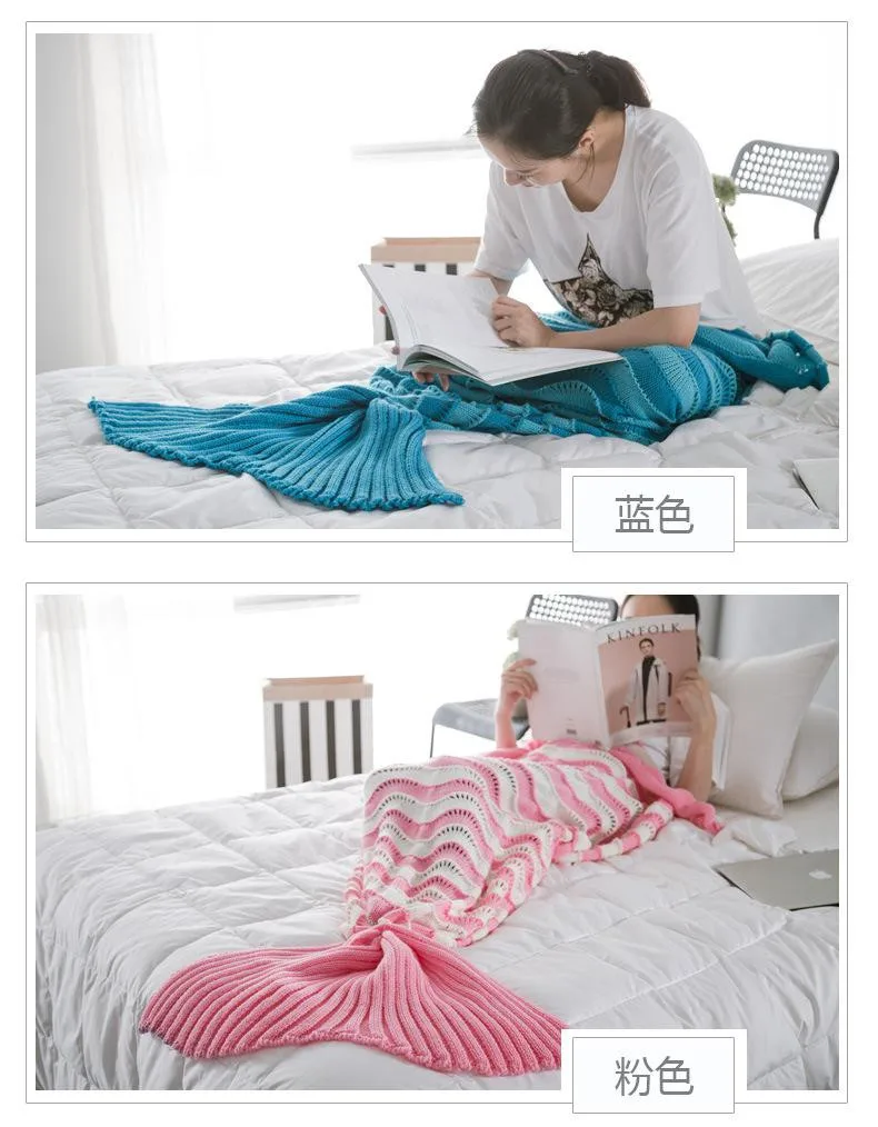 Новое Стильное трикотажное одеяло с хвостом русалки, супер мягкая кровать ручной работы, переносное одеяло для осени