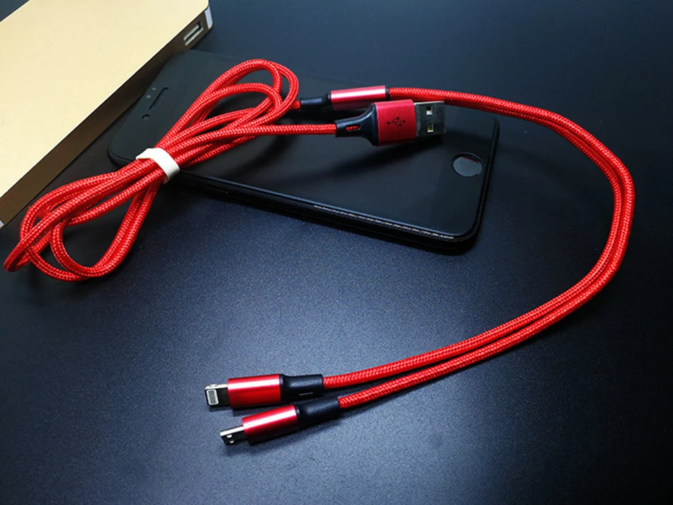 NOHON 2 IN 1 Fast Micro USB Type-C Lighting Nylon Charging Cable For Iphone Samsung Galaxy Universal Phone Quick Charger Cables (14)
