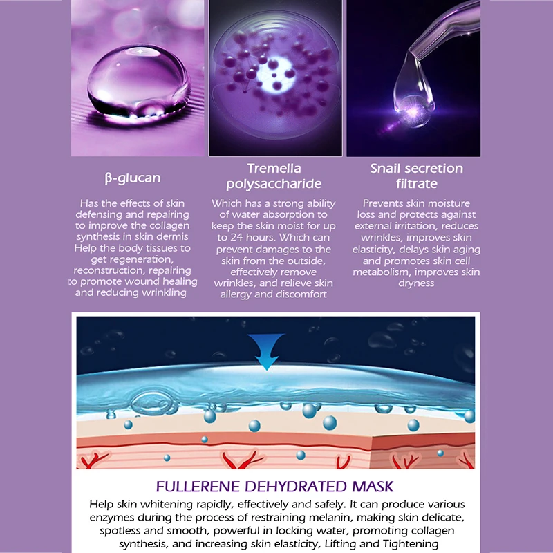 Яркая Гламурная маска для лица Fullerene сывороточный белок гиалуроновая кислота маска для лица-морщин акне осветляет черные пятна лифтинга