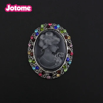 

Vintage Brooches For Women Elegant Silver color Trendy Beauty Queen Head Cameo Brooch Crystal Lady Scarf Pins Hot Selling