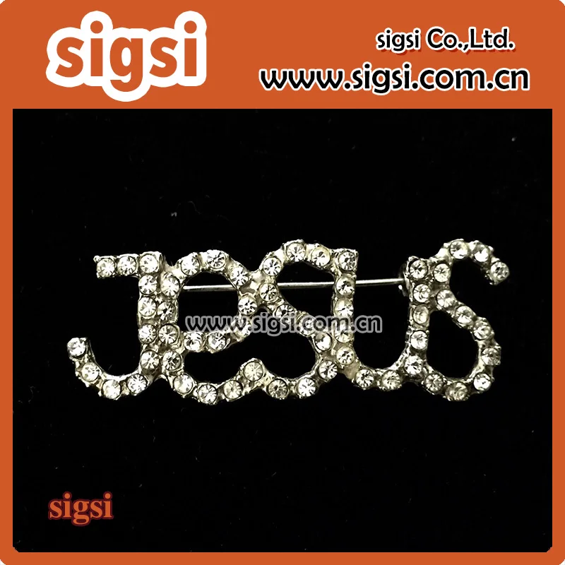 

100pcs High quality Rhinestone word letter Jesus Brooch pin