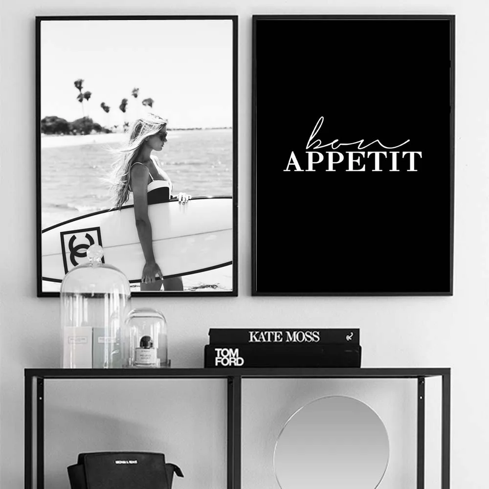 

Fashion Surf Woman Poster Letter Nordic Wall Pop Art Canvas Painting Vogue Posters and Prints Modern Living Room Decor for Home
