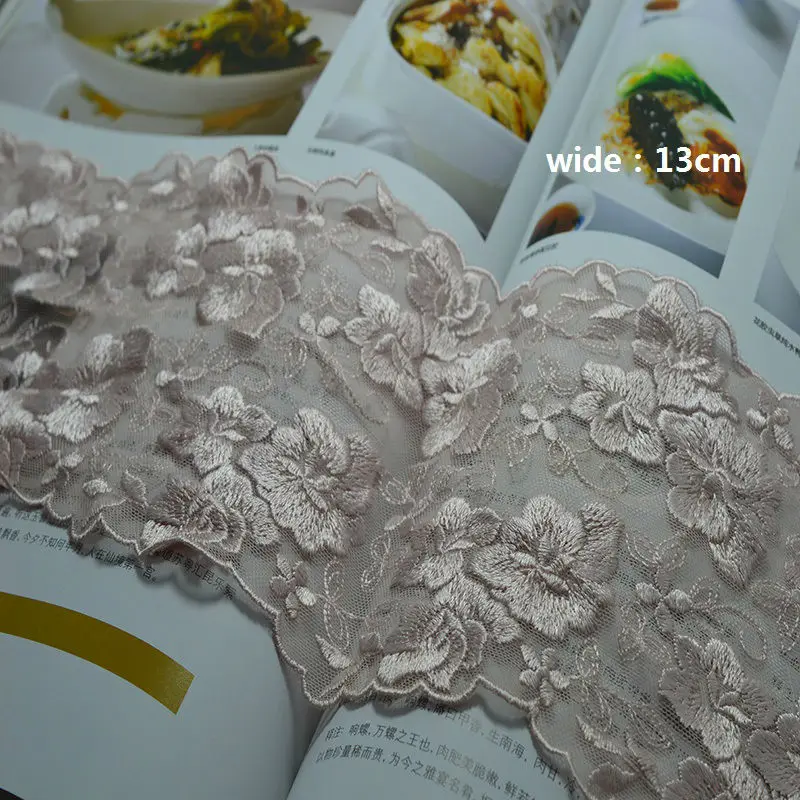 

Free shiping 13cm width-(2yardrs/lot)Complexion embroidered lace trim for garments and wedding decoration