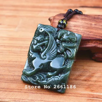 

Natural Green Hetian Nephrite Pendant Carved Kylin Chinese Dragon Pendant Necklace Amulet Gift for Men Jades Jewelry Free Rope