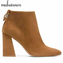 New Fashion Women Square Heel Ankle Boots Pointed Toe Side Zipper Suede Botines Mujer High Heel Women Pumps Short Botas