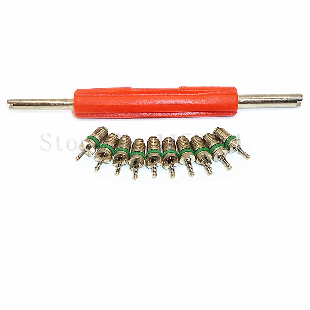 10pcs A/C Valve Cores With Valve Core Key Wrench Remover Repair Tool