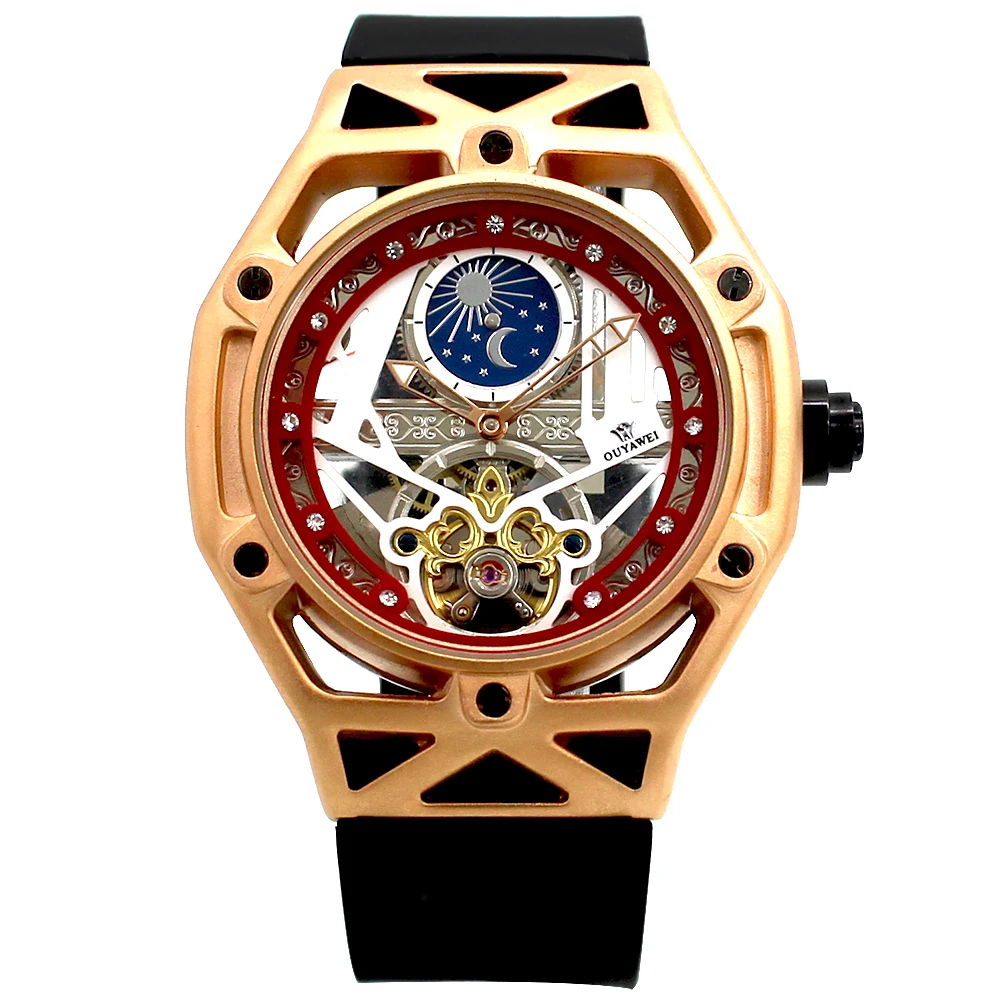 

2018 OUYAWEI Men's Wrist Watch Luxury Tourbillon Moon Phase Automatic Mechanical watches Fashion watch Reloj Hombre Automatico