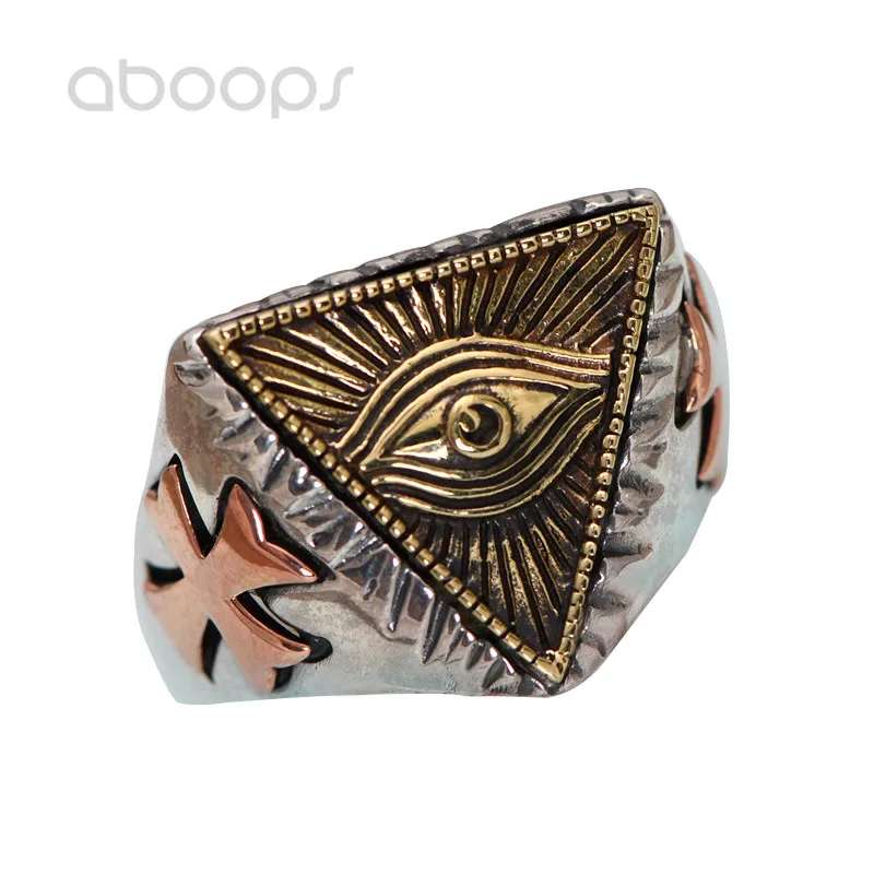Tricolor 925 Sterling Silver Freemason Masonic Ring With Cross For Men Women,All Seeing Eye,Adjustable Size 8.5-11