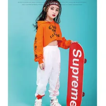 Одежда для девочек в стиле хип-хоп; толстовка с капюшоном; Штаны для джазового бега; танцевальный костюм для детей; костюмы для бальных танцев