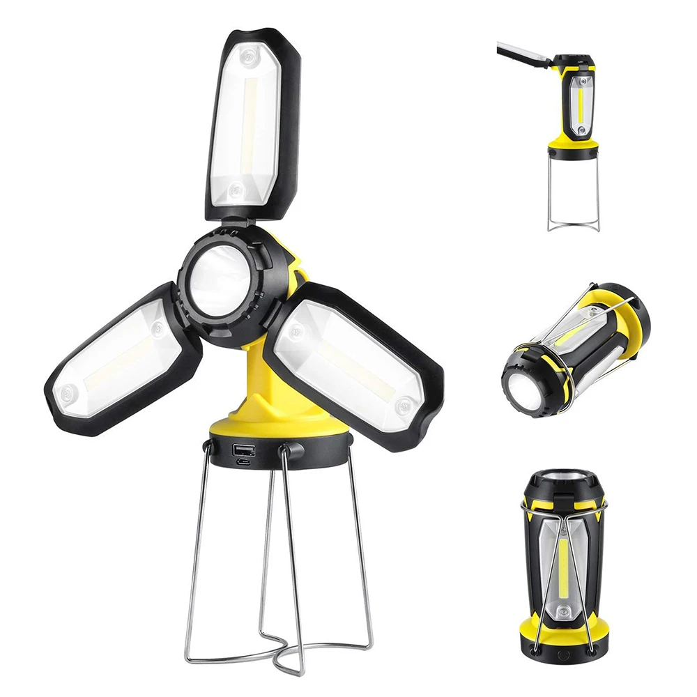 

Multifunctional LED Camping Lantern COB Work Light with Stand Hanging Rechargeable Tent Lamp Flashlight for Hiking Emergency