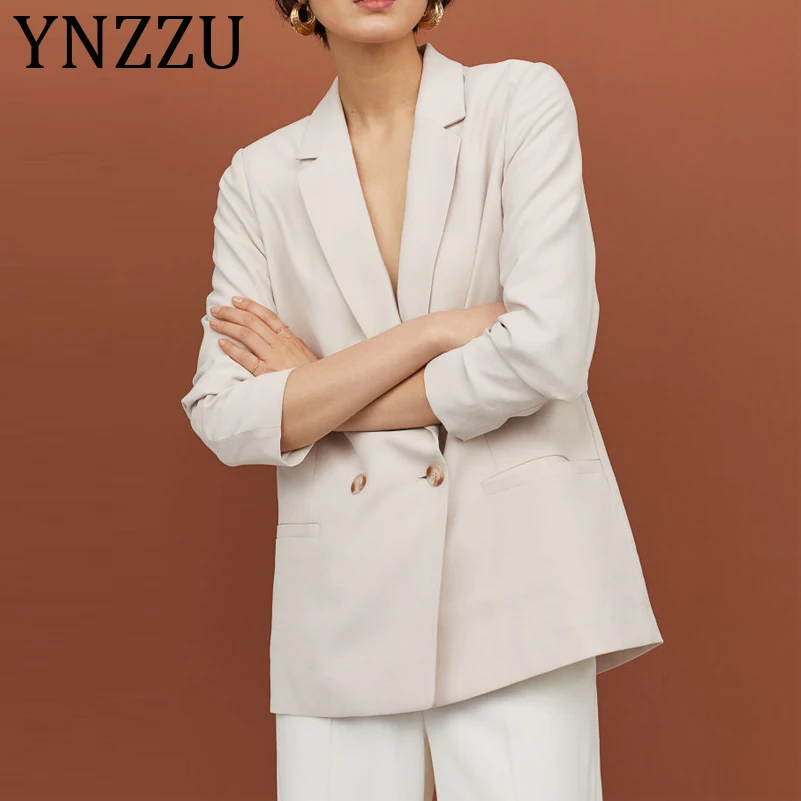 YNZZU осенние женские блейзеры и куртки элегантный офисный Женский блейзер с надрезом воротник длинный рукав повседневное женское костюмное пальто A1065