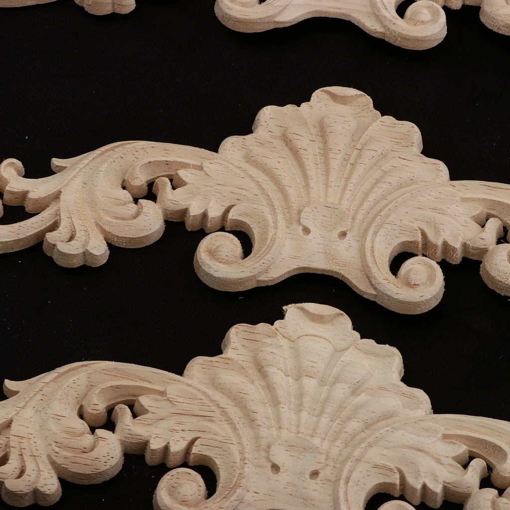 4Pcs Unpainted Wood Carved Corner Frame Applique Furniture Moulding Art Decor Handcraft Ornament Unpainted	