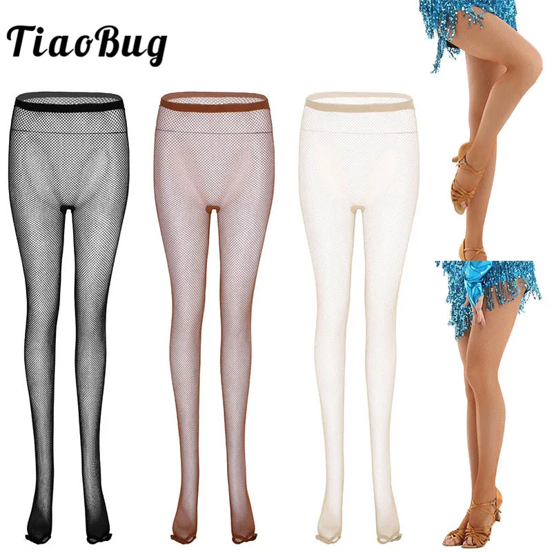 

TiaoBug Women High Waist Open Toe See Through Sheer Ballroom Latin Professional Dance Tights Seamless Fishnet Pantyhose Stocking