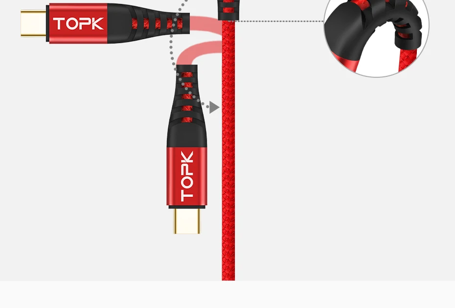 TOPK AN42 2 м 3 м usb type C кабель для мобильного телефона USB C кабель 3 А Быстрая зарядка 3,0 Быстрая зарядка USB-C кабель type C