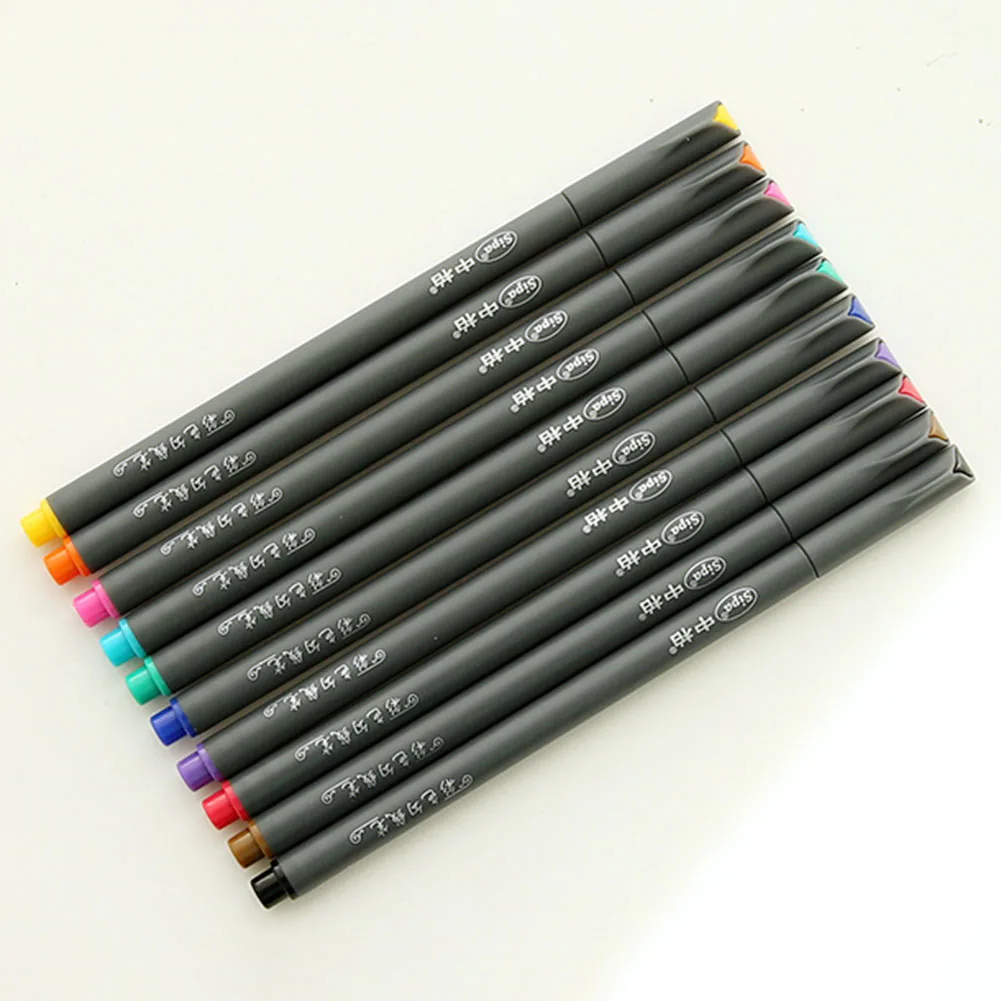 

10 Pcs/pack!!!!!!!!!! 0.38mm Slim Plastic Colored Hook Line Pen Oily Permanent Marker Pen School Supplies