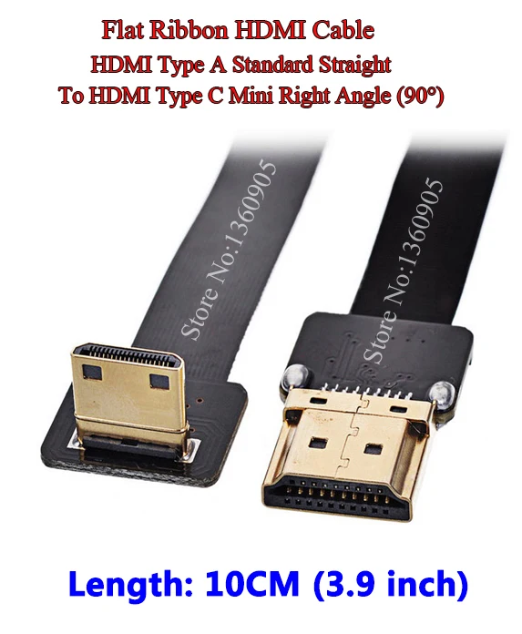 

100PCS 10CM Short 3.9'' Ultra Thin HDMI Cable Type A Straight to Type C Mini Right Angle 90 Degree Flat Ribbon Cable DJI FPV