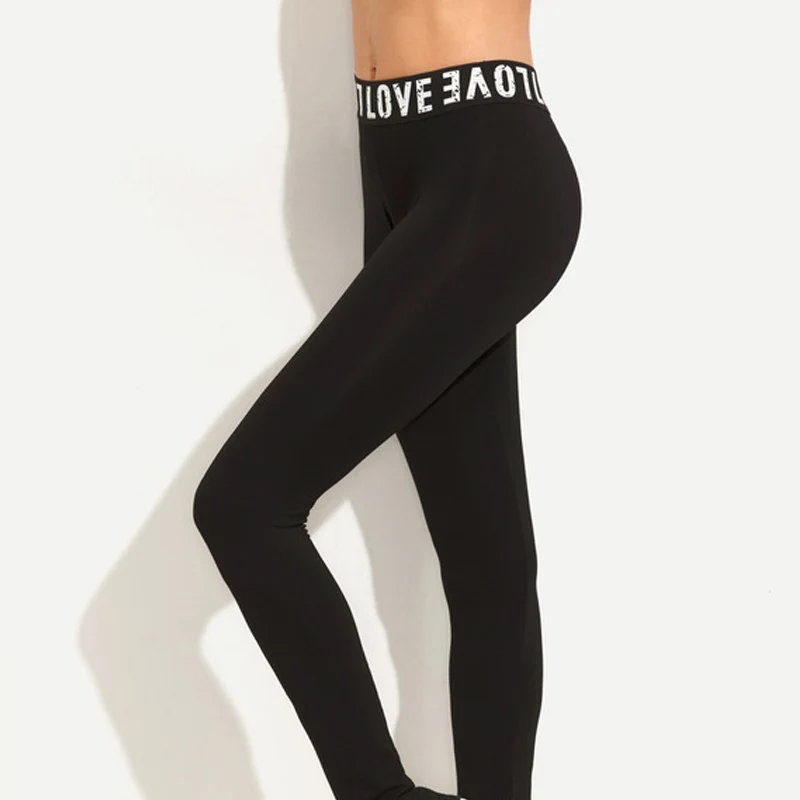 

NORMOV Solid Color Women Leggings Mid Waist Letter Printing Skinny Workout High Elasticity Slim Leggings Casual Fitness Leggings